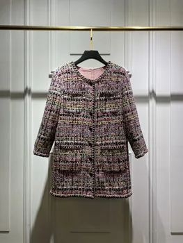 Розовое короткое пальто на шелковой подкладке с четырьмя карманами, повседневный дизайн, мода 2023, осень, новинка, хит продаж 0310