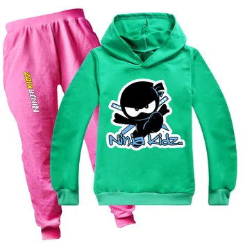 Весной и осенью в Ninja Kidz детей фуфайка детская мода хлопка с длинным рукавом толстовка с капюшоном костюм мальчиков девочки спортивный пуловер комплект