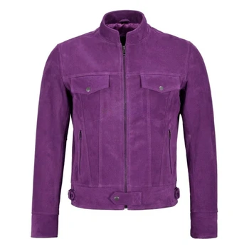 Мужская Фиолетовая замшевая куртка из 100% овчины, приталенная куртка Европейского и американского модного тренда