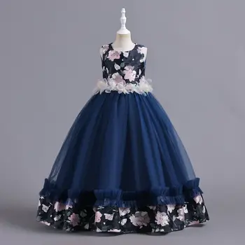 Детское платье, платье принцессы, Свадебное платье на первый день рождения девочки, вечернее платье, платье с цветочным узором для девочек