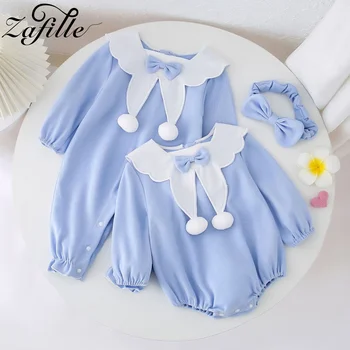 ZAFILLE/ Детская одежда для близнецов, одинаковые комплекты в стиле сестры, Детская одежда с воротником-бабочкой для девочек, осенний комбинезон в корейском стиле для малышей