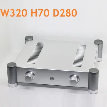 Силовое Шасси Пескоструйная Обработка Анодированного Алюминия DIY Аудио Коробка Ламповый Усилитель Корпус Предусилителя Усилитель для наушников DAC Shell W320 H70 D280