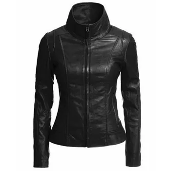 Женская черная кожаная куртка, мотоциклетная кофешоп, вечеринка, мягкая овчина, европейский и американский модный тренд