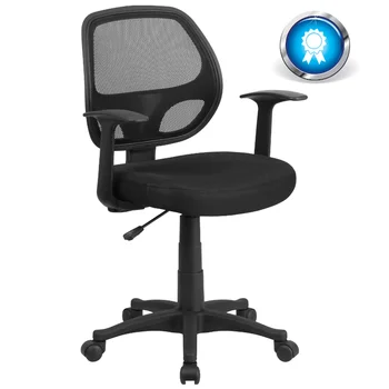 Флэш-мебель со средней спинкой, черное сетчатое поворотное эргономичное офисное кресло с Т-образными подлокотниками - Рабочее кресло, сертифицированное BIFMA