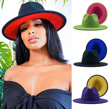 Двухцветный Унисекс С Широкими Полями, Шляпы Fedora Для Женщин Винтажные Ковбойские Шляпы Классические Мужские Британский Стиль Джаз Шапка Модные Панамы Кепки