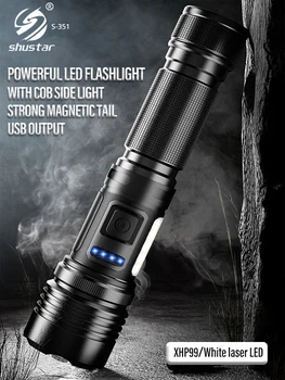 Мощный светодиодный фонарик 30 Вт Long Shot 18650 Фонарик USB Перезаряжаемый Зум-фонарь с боковым магнитом для кемпинга и рыбалки