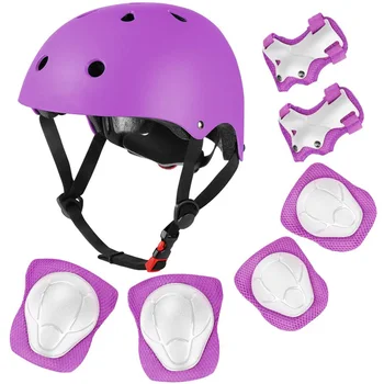 Набор шлемов для детей, Велосипедный фиолетовый шлем с наколенниками, налокотниками и напульсниками для скейтбординга малышей