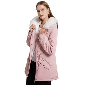 Новый pie представляет собой женскую хлопчатобумажную флисовую куртку средней длины большого размера с теплым меховым воротником-резинкой, свободное зимнее пальто