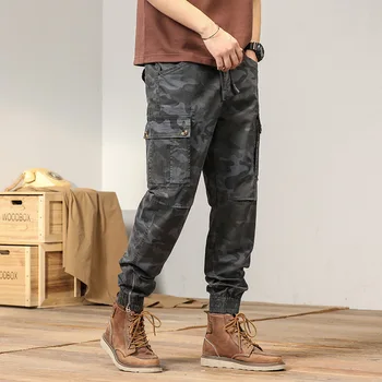 2023 Хлопковые спортивные брюки Мужские камуфляжные Эластичные Военные брюки-карго для бега в стиле хип-хоп, повседневные брюки цвета Хаки, модная уличная одежда