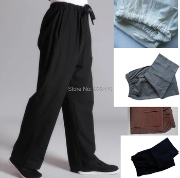 8 цветов, взрослые мужские брюки для отдыха из старого грубого хлопка, тайцзи, боевые искусства, черные/синие брюки для занятий кунг-фу