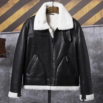 2019 Новая Мужская Черная куртка из Овчины B3 С Отворотом, Короткая Кожаная куртка, Тонкая Шуба, Мужская Дубленка