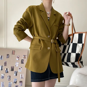 Тонкое пальто для пригородных поездок, дизайнерский костюм, закрывающий талию, женское пальто Свободного однотонного цвета, весенний новый стиль