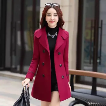 2023 Новое корейское шерстяное пальто для женщин, однотонное, темпераментное, средней длины, тонкое шерстяное пальто