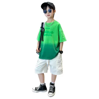 Летние костюмы для мальчиков, детская футболка с коротким рукавом + шорты, 2 предмета, спортивная повседневная одежда для мальчиков-подростков, комплекты одежды для мальчиков от 5 до 14 лет