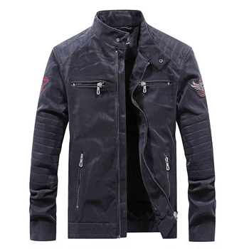 Модные Новые Мотоциклетные куртки с вышивкой, Мужская куртка из искусственной кожи, Модная Роскошная Кожаная Замшевая куртка, Мужское пальто на молнии