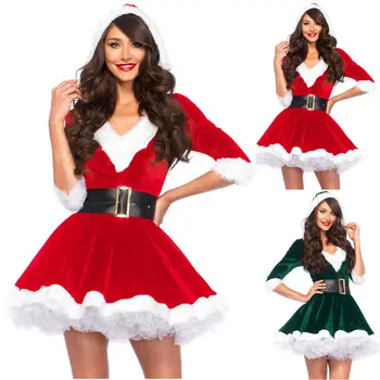 Модный костюм Мисс Клаус, Женское Рождественское Нарядное платье, Сексуальные Наряды Санта-Клауса, Толстовка С капюшоном, Милые костюмы для косплея Санта-Клауса