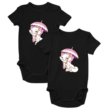 Одежда для новорожденных, цельный комбинезон с милым принтом Кошки Мари, Тонкие Боди для маленьких девочек, Черная Повседневная одежда для младенцев, боди для малышей