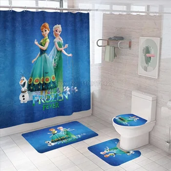 2023, Водонепроницаемая Занавеска для душа Disney Frozen Princess Anna Elsa, Противоскользящая крышка для Унитаза, Набор ковриков, Высококачественные шторы для ванной