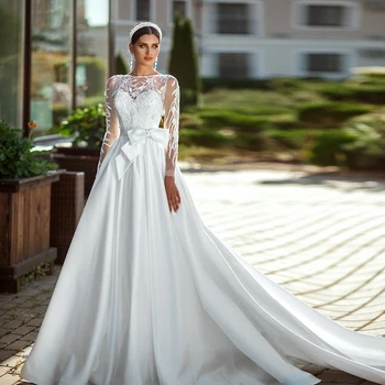 Новые весенние свадебные платья с кружевными аппликациями и длинным рукавом Vestidos De Novia 2022, Свадебные платья принцессы невесты